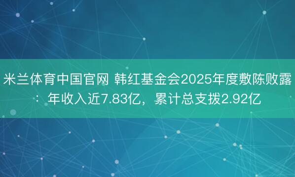 米兰体育中国官网 韩红基金会2025年度敷陈败露:年收入近7.83亿,累计总支拨2.92亿