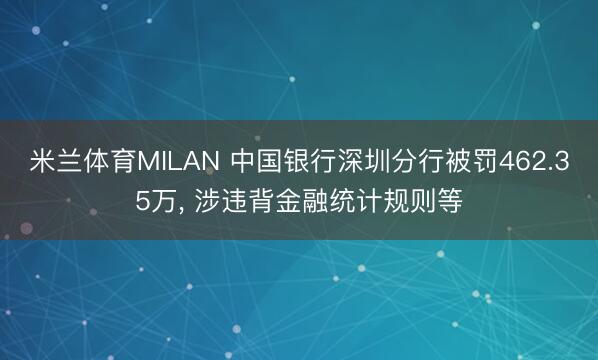 米兰体育MILAN 中国银行深圳分行被罚462.35万， 涉违背金融统计规则等