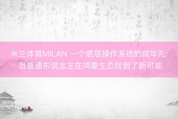 米兰体育MILAN 一个底层操作系统的成年礼: 当普通东说念主在鸿蒙生态找到了新可能
